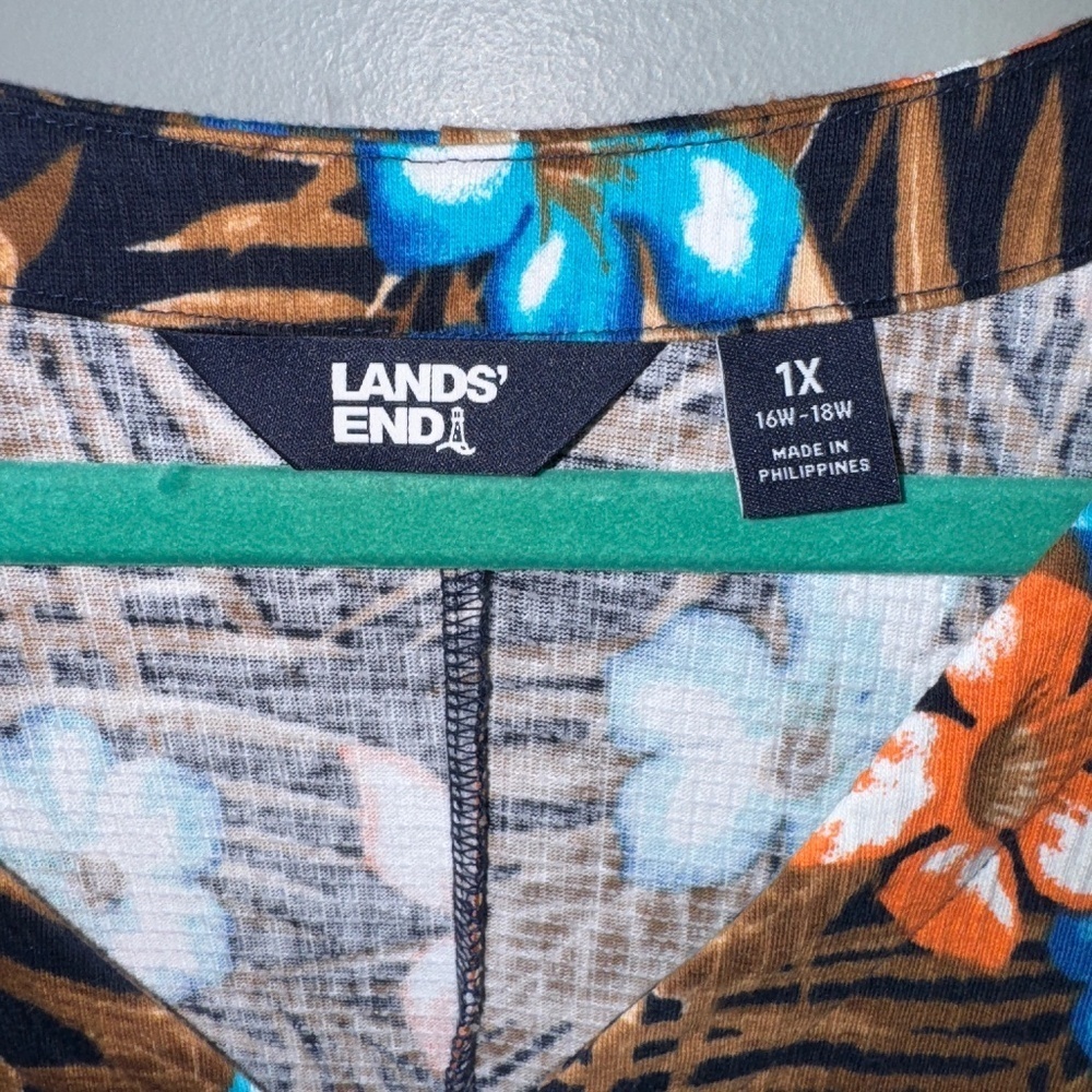 EUC Lands' End High Low Hawaiian Midi V Neck Dress Size 1X - Picture 3 of 7